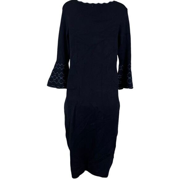 Dressbarn Barn Womens Navy Bell Sleeve Sweater Midi Dress Scalloped Neck sz S - Picture 14 of 16